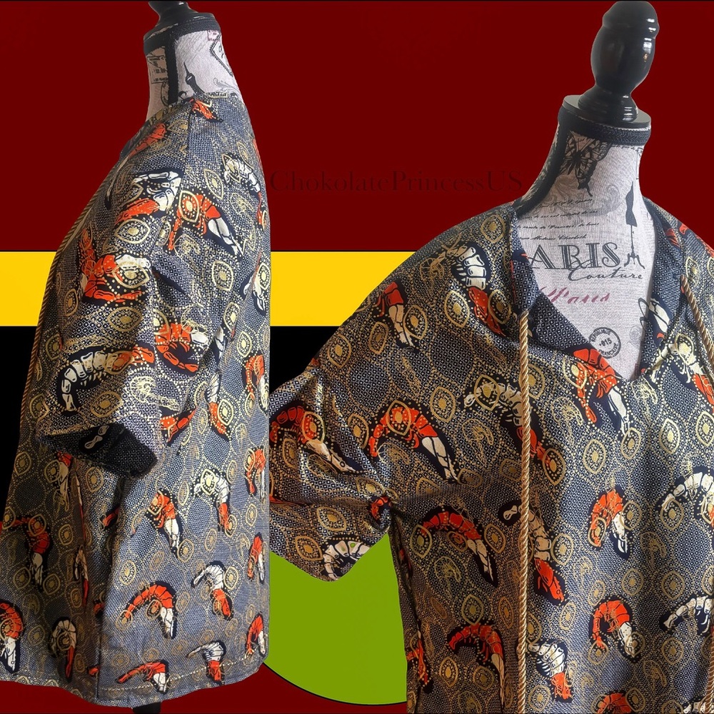 Colorful Patterned V-Neck Oversized Dress